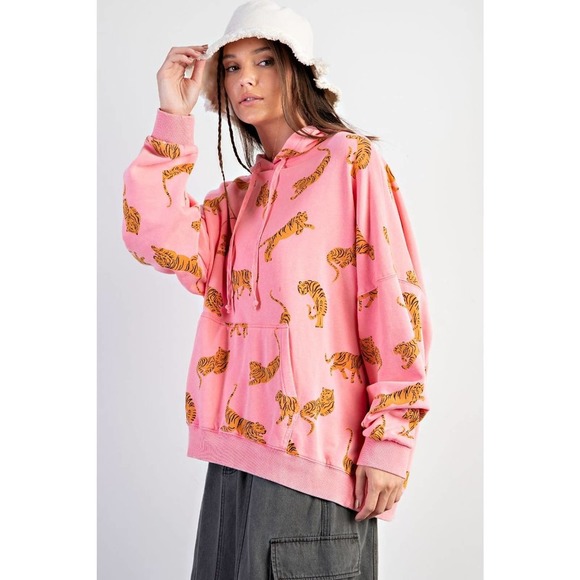 Tiger Pink Washed Terry Hoodie Pullover - Regular and Plus - Picture 3 of 4